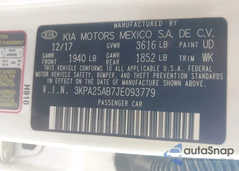 2018 Kia Rio Lx z USA, uszkodzony, nr VIN 3KPA25AB7JE093779